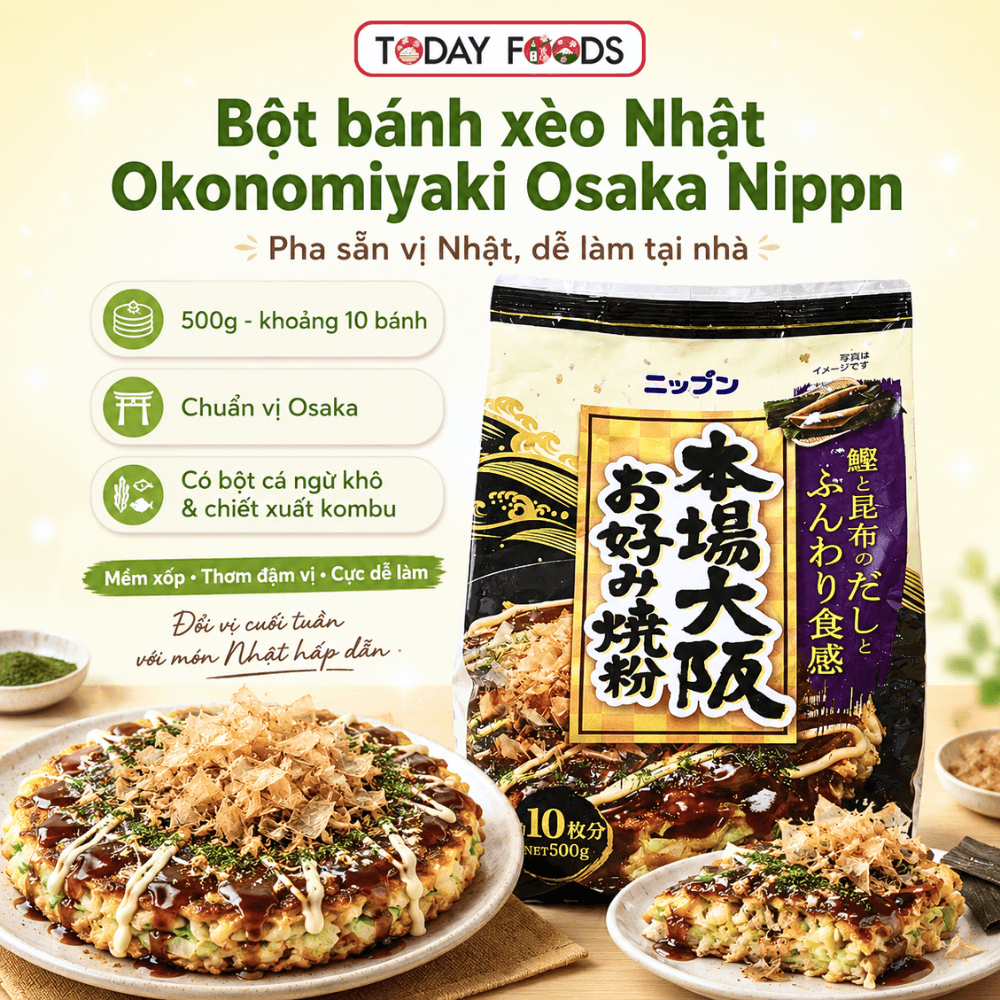 Bột bánh xèo Nhật Okonomiyaki Osaka Nippn 500g | Pha sẵn vị Nhật, dễ làm tại nhà