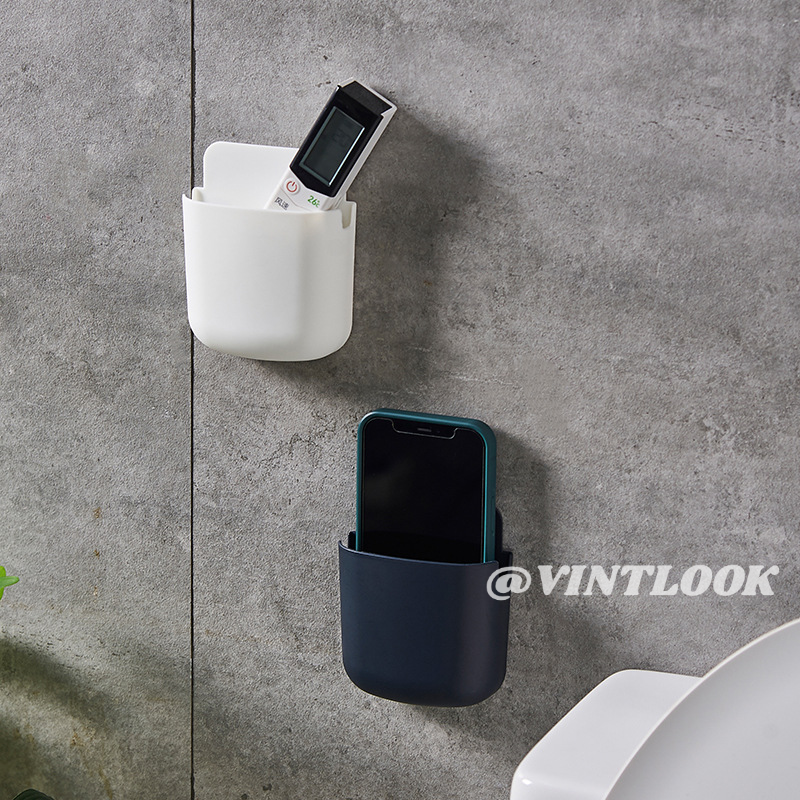 VINTLOOK Wall-mounted bedside mobile phone charging rack bracket remote control air conditioner remote control board storage box punch-free bathroom ราคา 8 บาท*ส่งฟรี