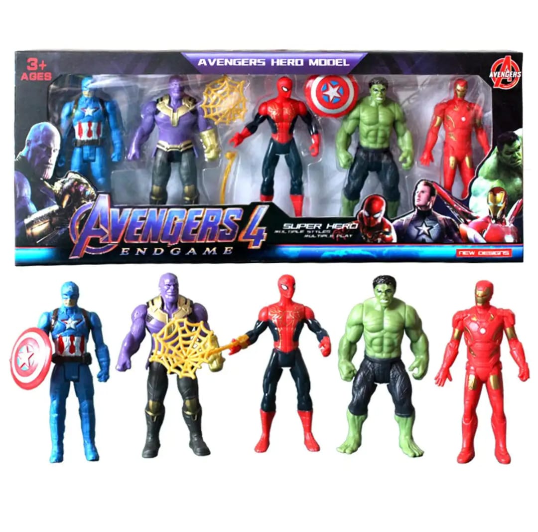 Action Figures Set Pack Of 5 Avengers Charactors With Spider Web Thor Rage Power For Kids - W10900