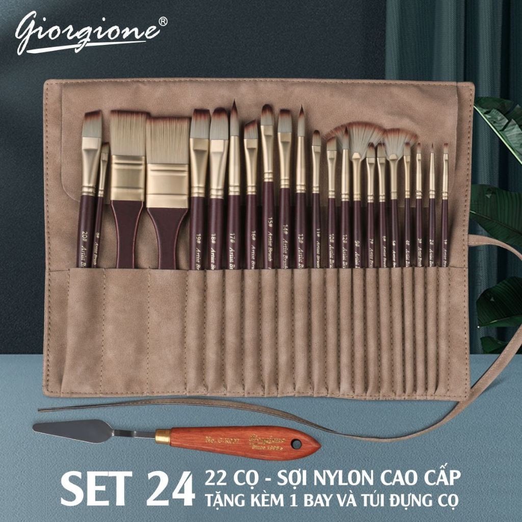 Set 22 cọ vẽ kèm bay và túi cao cấp giorgione – cọ vẽ màu acrylic, màu nước, sơn dầu, gouache