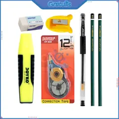 PERLENGKAPAN PAKET ALAT TULIS UJIAN SEKOLAH LENGKAP JOYKO [PULPEN + PENSIL + RAUTAN + PENGHAPUS + TIP X + HIGHLIGHTER]