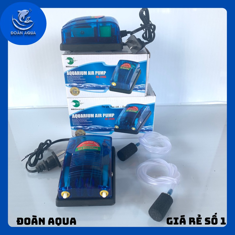 Máy sủi khí oxy bể cá 2 vòi rs 348a rất bền tặng kèm 2 dây sủi + 2 quả sủi/ máy sủi khí oxy bể cá 1 vòi rs 248a