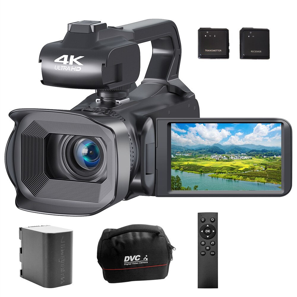 UHD 4k Video Camera Camcorder with 18X Digital Zoom,64MP Digital Camera  Recorder,4.0-inch Rotating Touchscreen,Microphone,Remote Control,64GB SD