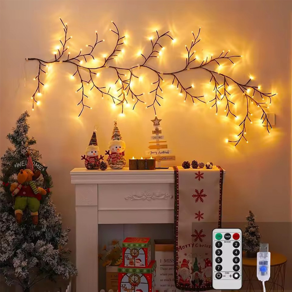 Fairy Light Willow Vine Branch Shaped Strip Lights USB LED String Light 8 Modes Forest Theme Party Home Decoration- Warm Light