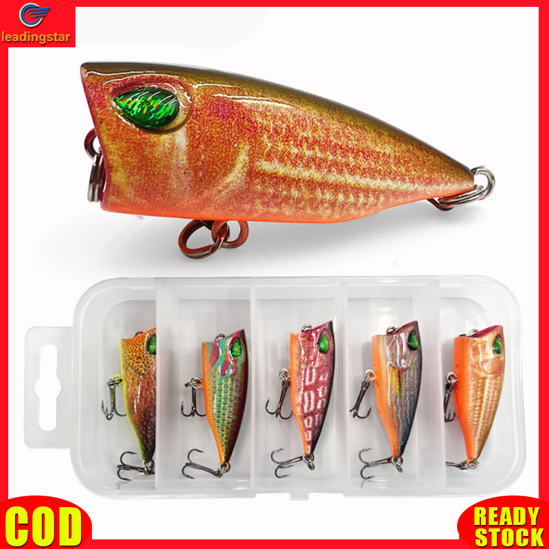 LeadingStar RC Authentic 5 Pcs / Set Topwater Popper Fishing Lures With Hooks Artificial Hard Baits Floating Lures Popper Wobbler Floating Fishing Lures For Freshwater Saltwater ราคา 144 บาท*ส่งฟรี