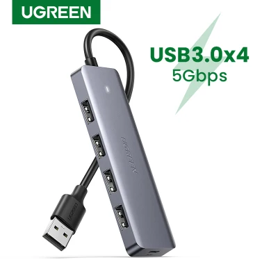 UGREEN 4-Port USB 3.0 Hub, Ultra Slim High-Speed USB Splitter Portable Extension Data Hub Compatible for MacBook, Mac Pro/mini, Surface Pro, XPS, PS4, Xbox One, Flash Drive, HDD and More, Grey/16CM