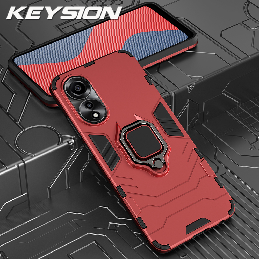 Keysion Ốp Giáp cho Oppo chống sốc A78 4G A58 A38 A18 silicon mềm + PC giá đỡ vòng Nhẫn kim loại lưng điện thoại bìa cho Oppo A98 5g A17