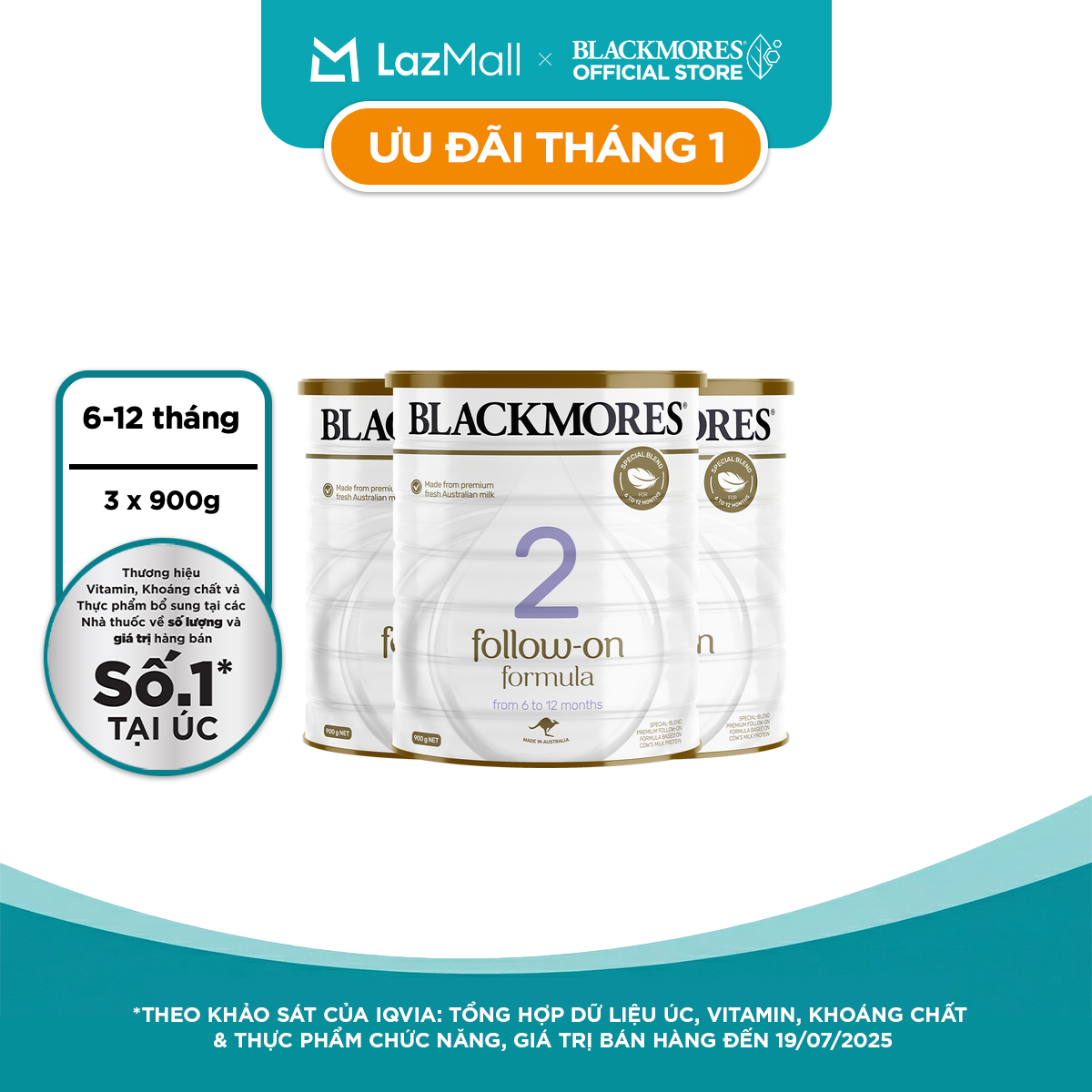 Combo 3 Hộp Sữa Blackmores số 2 Follow-On Formula (900g)