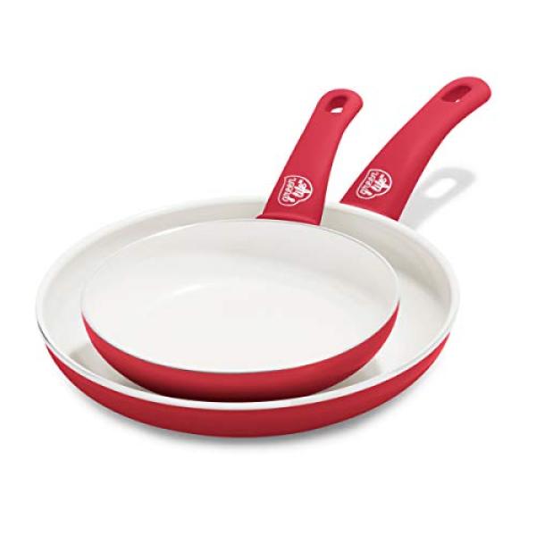 GreenLife Soft Grip Healthy Ceramic Nonstick, Frying Pan/Skillet Set, 7 and 10, Red Singapore