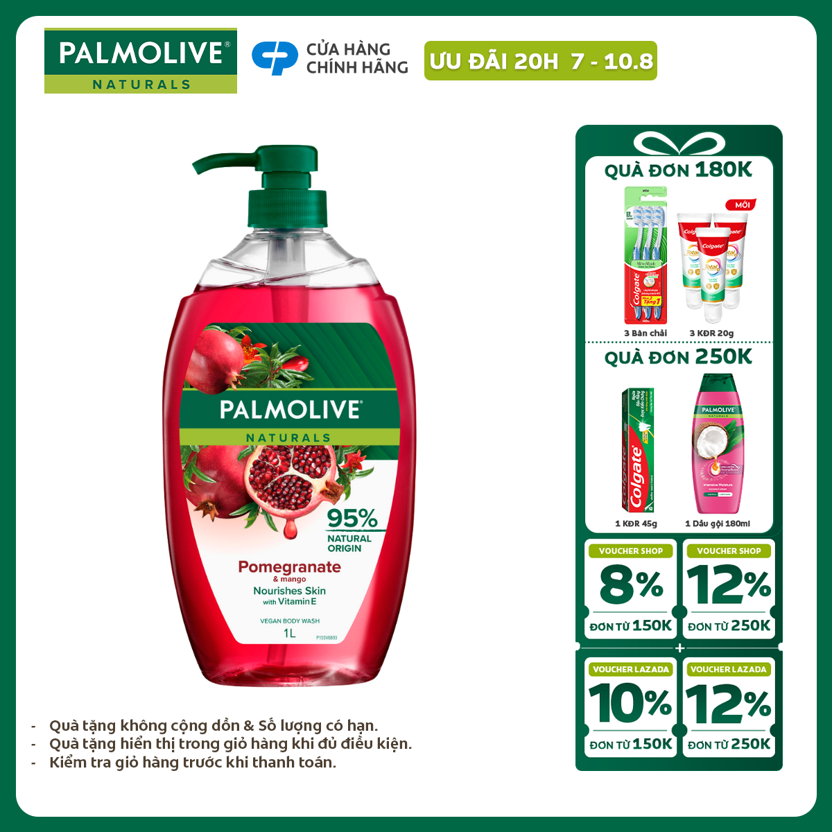 [Chỉ 20H 7-10.8_X2 Voucher giảm 24%] Sữa tắm Palmolive dạng gel chiết xuất Lựu  Xoài và Muối biển cho da mềm mịn, thơm sảng khoái 1L