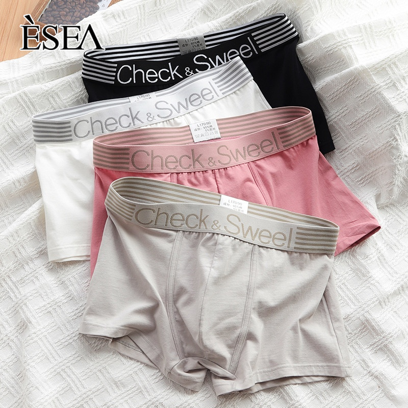 ESEA Quần lót cotton cho nam quần đùi thoáng khí thoải mái Quần lót cạp giữa màu trơn thời trang