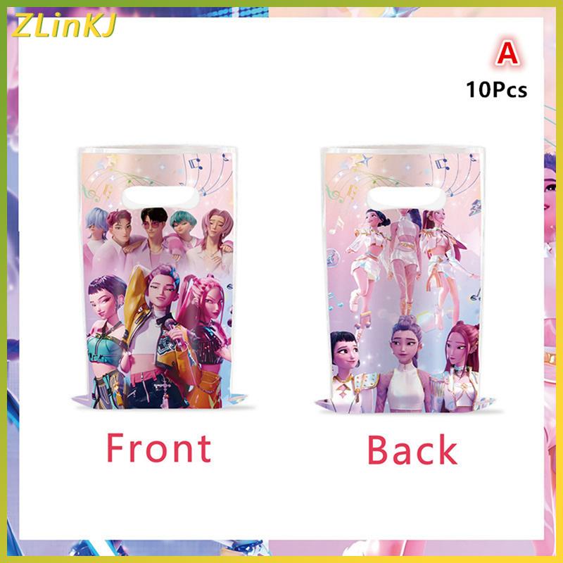 ZLinKJ 10pcs Cartoon KPop Demon Hunters Themed Party Disposable Gift Bag Candy Bag Childrens Party Decoration Organizing Supplies Xmas Gift Happy Birthday Party Favors