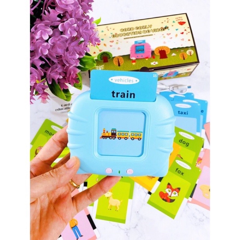 Máy đọc thẻ song ngữ CÓ BẢO HÀNH Flashcard 112 thẻ, 224 từ vựng, âm thanh chuẩn, máy đọc thẻ tiếng anh việt, thẻ học song ngữ, đồ chơi đọc thẻ - Loki Home