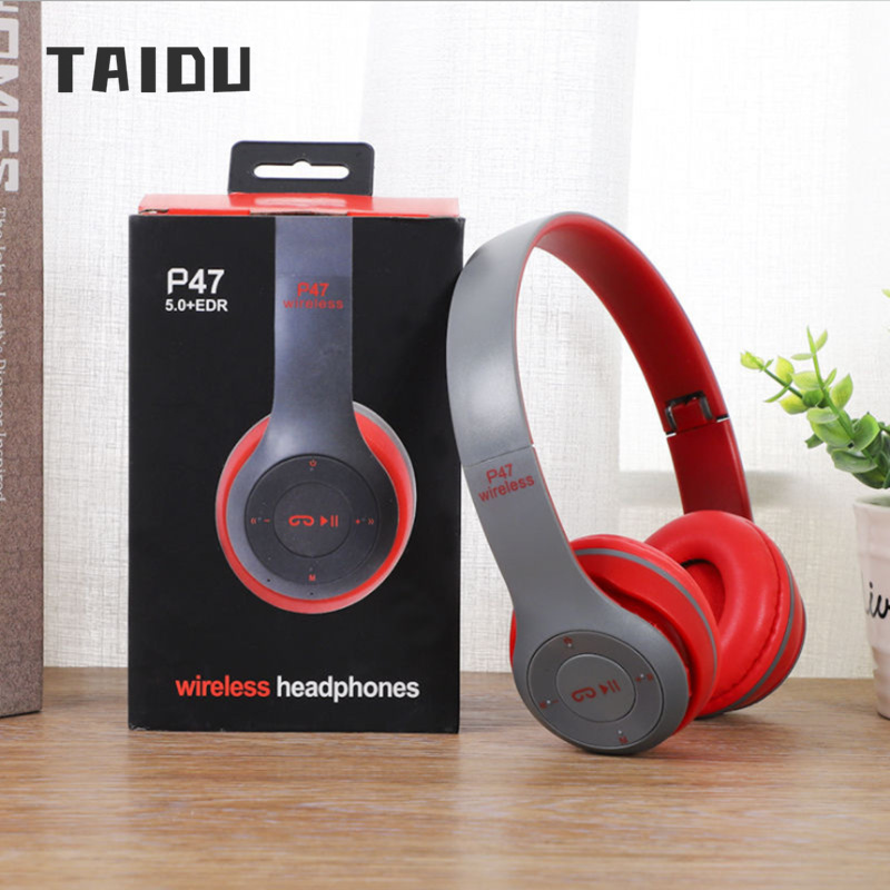 TAIDU Head-mounted P47 Bluetooth headset Head-mounted foldable subwoofer gift wireless sports Bluetooth headset ราคา 137 บาท*ส่งฟรี