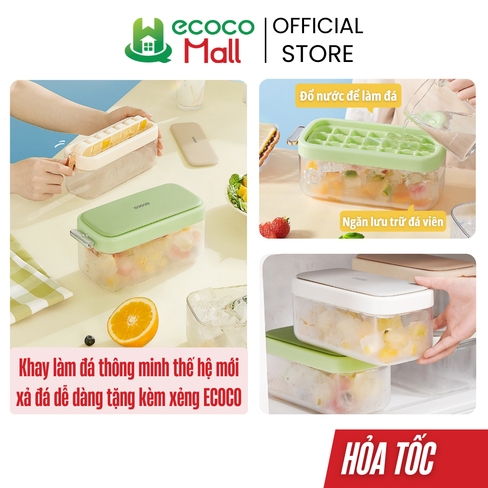  Khay đá tủ lạnh thông minh ECOCO 14 và 21 viên thế hệ mới xả đá sau 1 lần nhấn nhựa PP cao cấp an toàn sức khoẻ 23170 