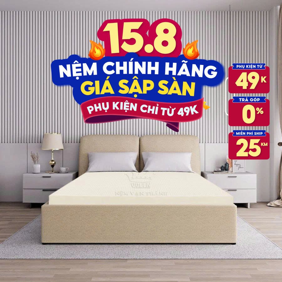 [Trả góp 0%] Nệm 100% cao su Thiên Nhiên Vạn Thành Standard 160x200x10cm- Bảo hành 12 năm -Nâng đỡ tối ưu, êm ái, độ đàn hồi cao.