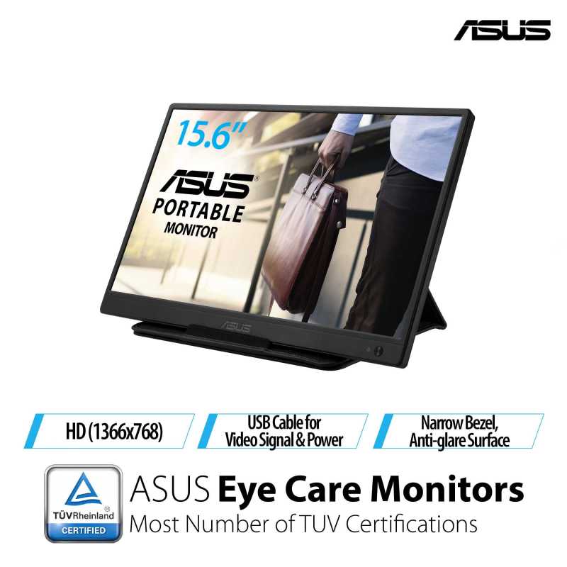 ASUS ZenScreen MB165B Portable USB Monitor- 15.6 inch, HD(1366x768), Narrow Bezel, USB-powered, Anti-glare surface, Compatible with Windows, MAC, Linux Singapore