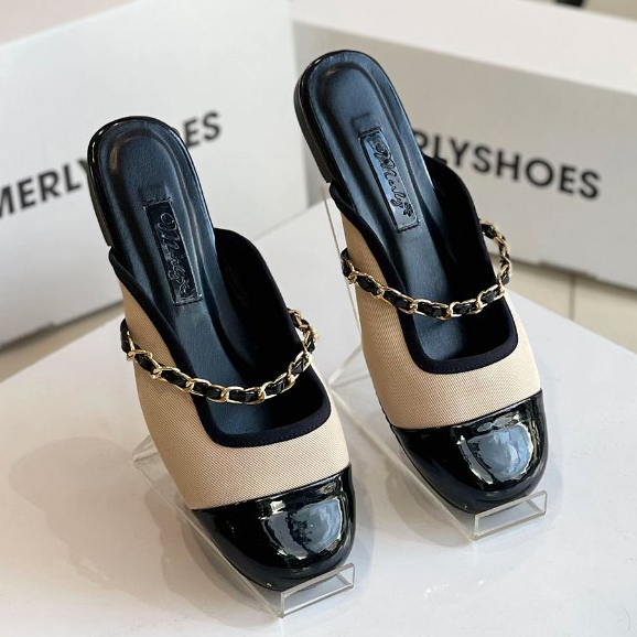 Giày Sục Nữ Quai Ngang Xích Mũi Tròn Merly 1589 size 35-43, Giày Búp Bê Có Quai Ngang Đế Cao Su Chống Trơn