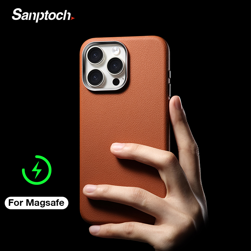  Sanptoch da sang trọng MagSafe Ốp điện thoại cho iPhone 16 15 14 Pro Max thân thiện với da ốp lưng cho iPhone 16 Pro Max chống sốc dùng trong quân sự Vỏ bảo vệ 