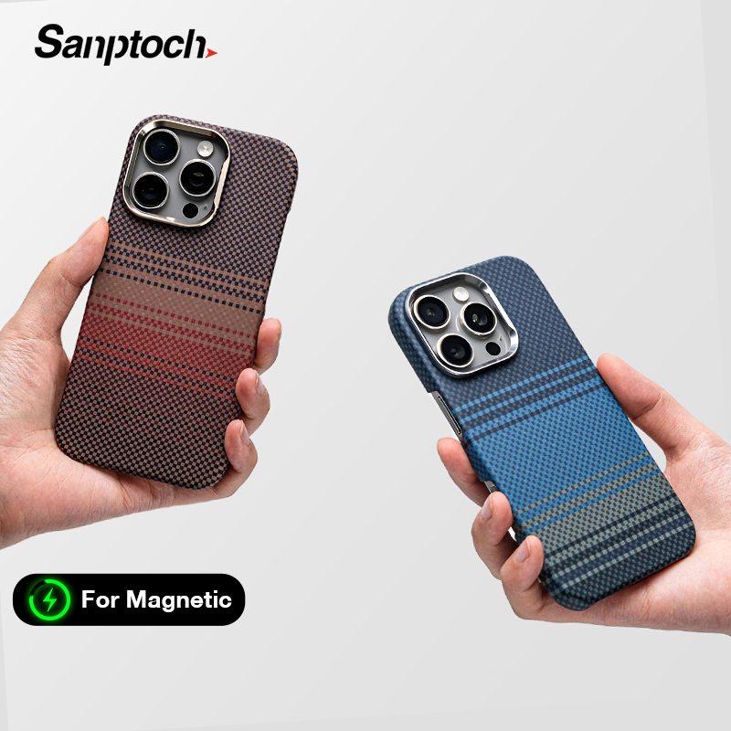  Sanptoch Cho Magsafe carbon siêu nhẹ Fibre vỏ điện thoại Cho iPhone 16 15 14 Pro Max Không Biên Biên da mờ Thân Thiện Với Ốp lưng cho iPhone 16 Pro Max Pixel Mô Hình Vỏ bảo vệ 