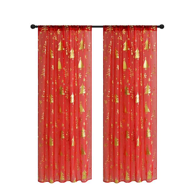 [Waanon]2 Pc Christmas Sheer Curtains with Snowflake Print Window Curtains for Living Room