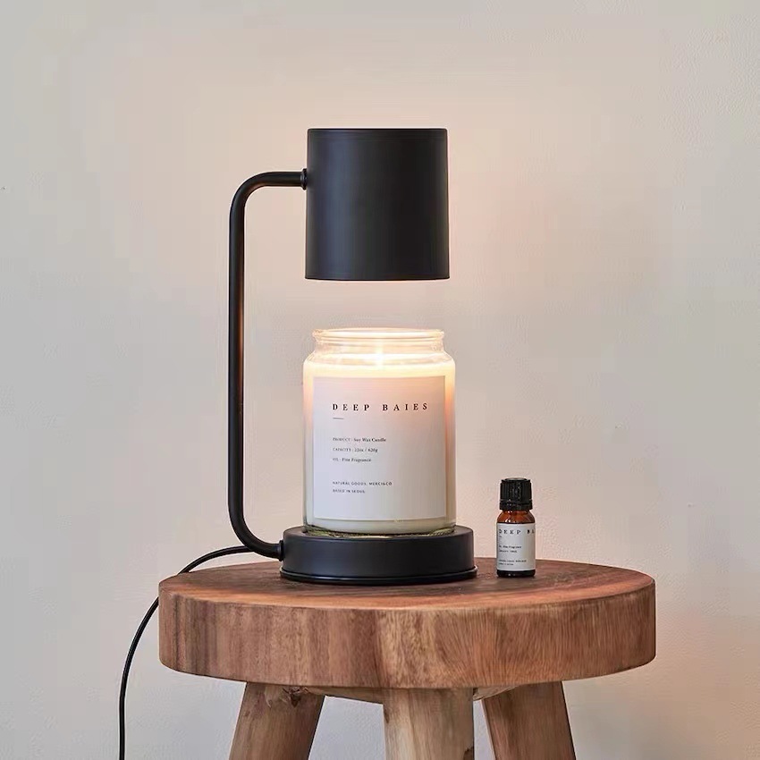 Electric Candle Warmer Wax Melting Light Creative Aromatherapy Table Wooden Base Bedside Decor