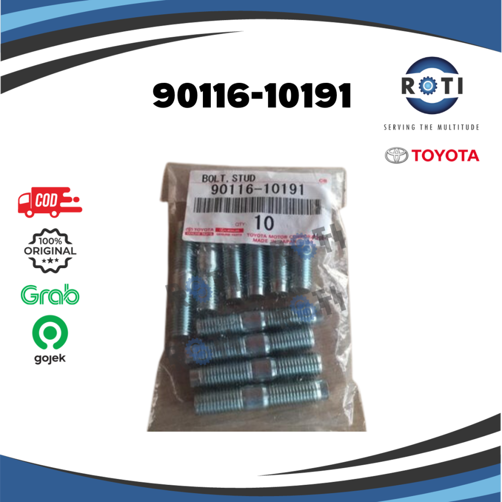 TOYOTA 90116-10191 BOLT,STUD / BAUT AS FOR DYNA RINO BY34 BY43 BU303 Harga 25,990 rupiah*Gratis Ongkir