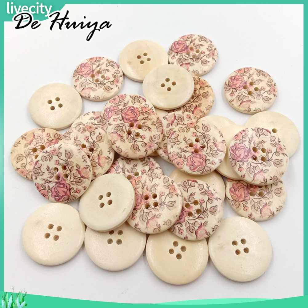 DEHUIYA Livecity: ชุดกระดุมกลม30เม็ดมี4รูทำจากไม้ดอกคลาสสิค ราคา 34 บาท*ส่งฟรี