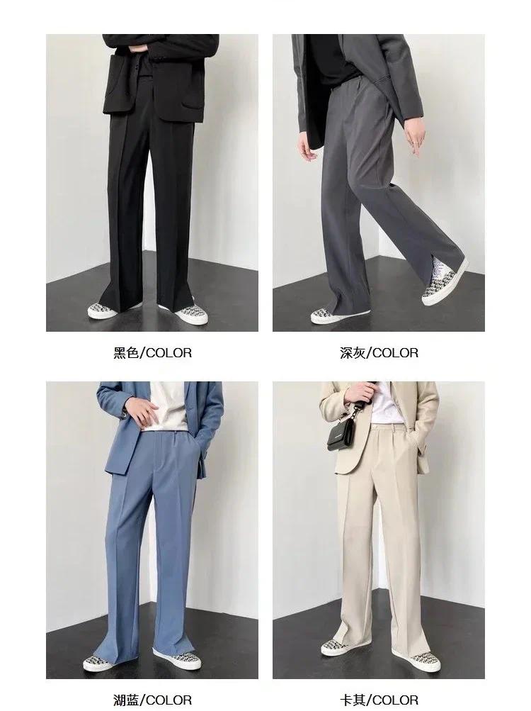 Summer New Men's Suit Pants Korean Style Streetwear Fashion Slim Fit Casual Pants Male Personalized Slit Loose Long Pants