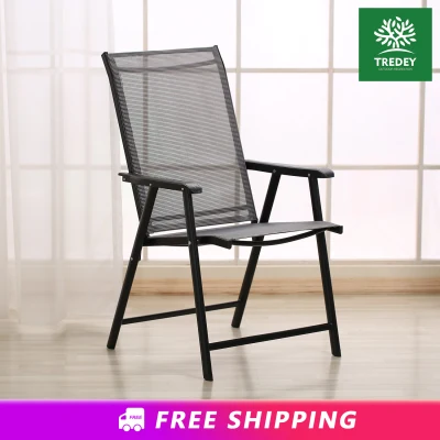 TREDEY Folding Chair Textilene Outdoor Deck Chair Office Lazy Nap Lunch Chair camp chair w/Armrest For Garden