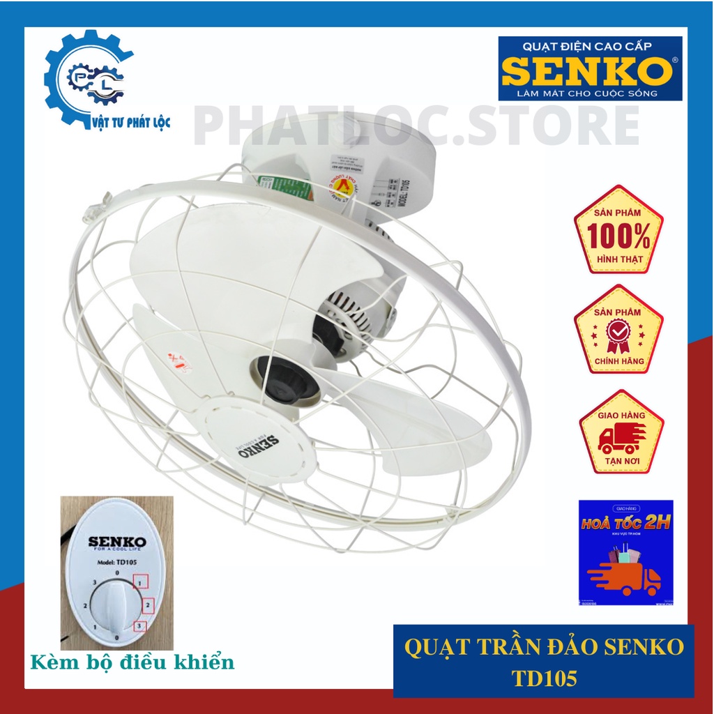 Quạt trần đảo SenKo TD105 , quạt gắn trần động cơ đồng 100% senko, công suất 47W, rộng 40CM