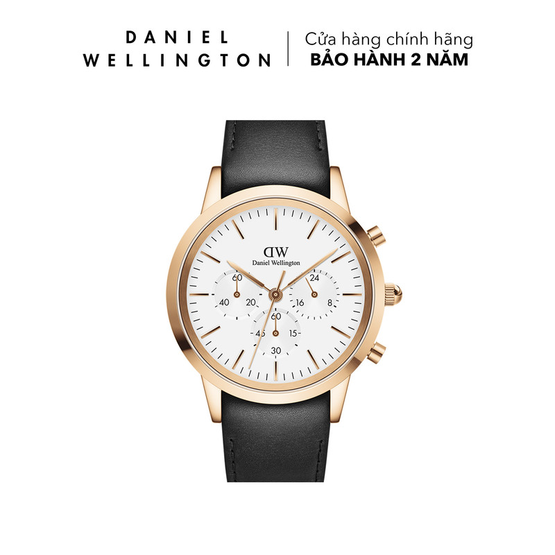 Đồng hồ daniel wellington dây da - dw00100646 42 mm iconic chronograph 42 sheffield rg white mặt trắng vỏ vàng hồng