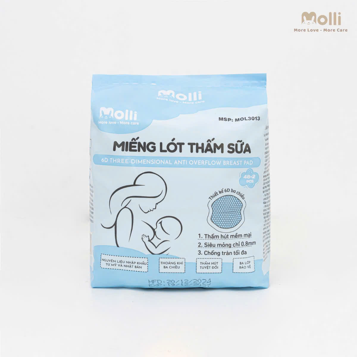 Miếng lót thấm sữa Molli túi 50/100 miếng bông mềm thấm hút tốt cho mẹ Bebi123shop