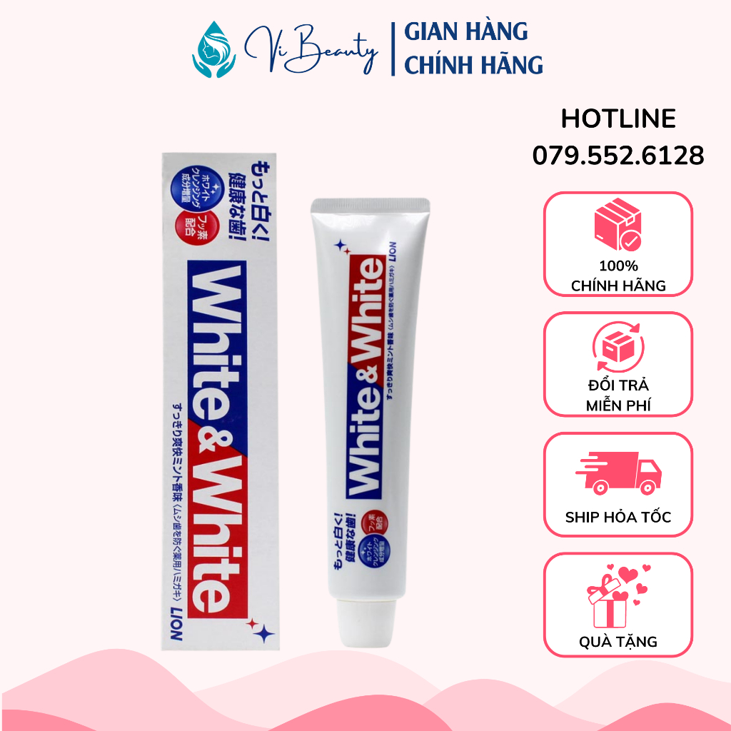 Kem đánh răng white and white lion 150g của nhật