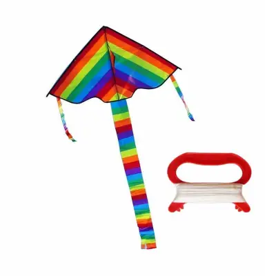 Kite children rainbow kite colorful striped long tail outdoor toy cloth flying N3G6