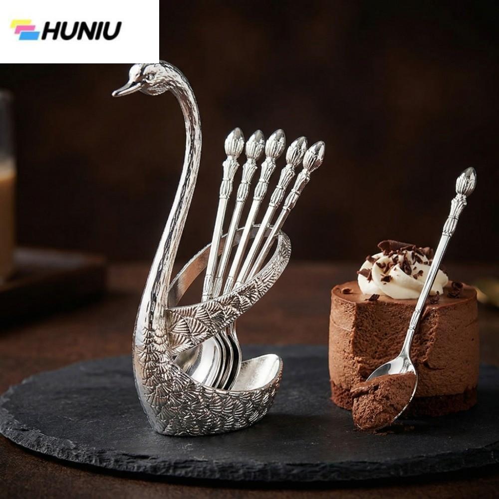 HUNIU หรูหรา ชุดเครื่องใช้บนโต๊ะอาหาร Swan นอร์ดิก สง่างาม ชุดอุปกรณ์ของหวาน ที่วางหงส์ กำลังกวน ช้อนกาแฟ ใช้ในครัว ราคา 343 บาท*ส่งฟรี