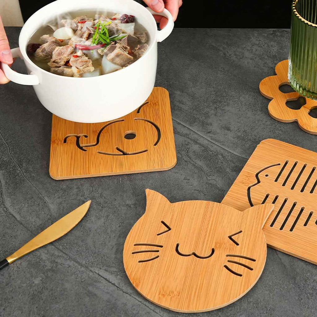 Miếng Lót Nồi Cách Nhiệt Gỗ Ép Hình Ngộ Nghĩnh bằng gỗ nhiều hình cute, lót nồi kích thước 15*15cm BAUHO