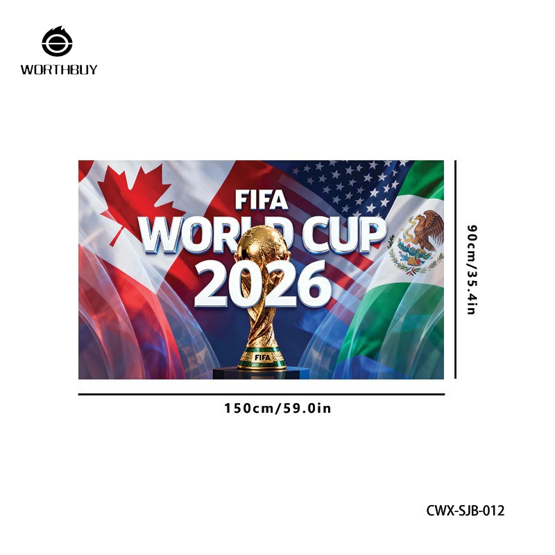 ธงแบนเนอร์อย่างเป็นทางการฟีฟ่าเวิลด์คัพ 2026 สำหรับแฟนฟุตบอลและตกแต่งสนามกีฬา ราคา 105 บาท*ส่งฟรี