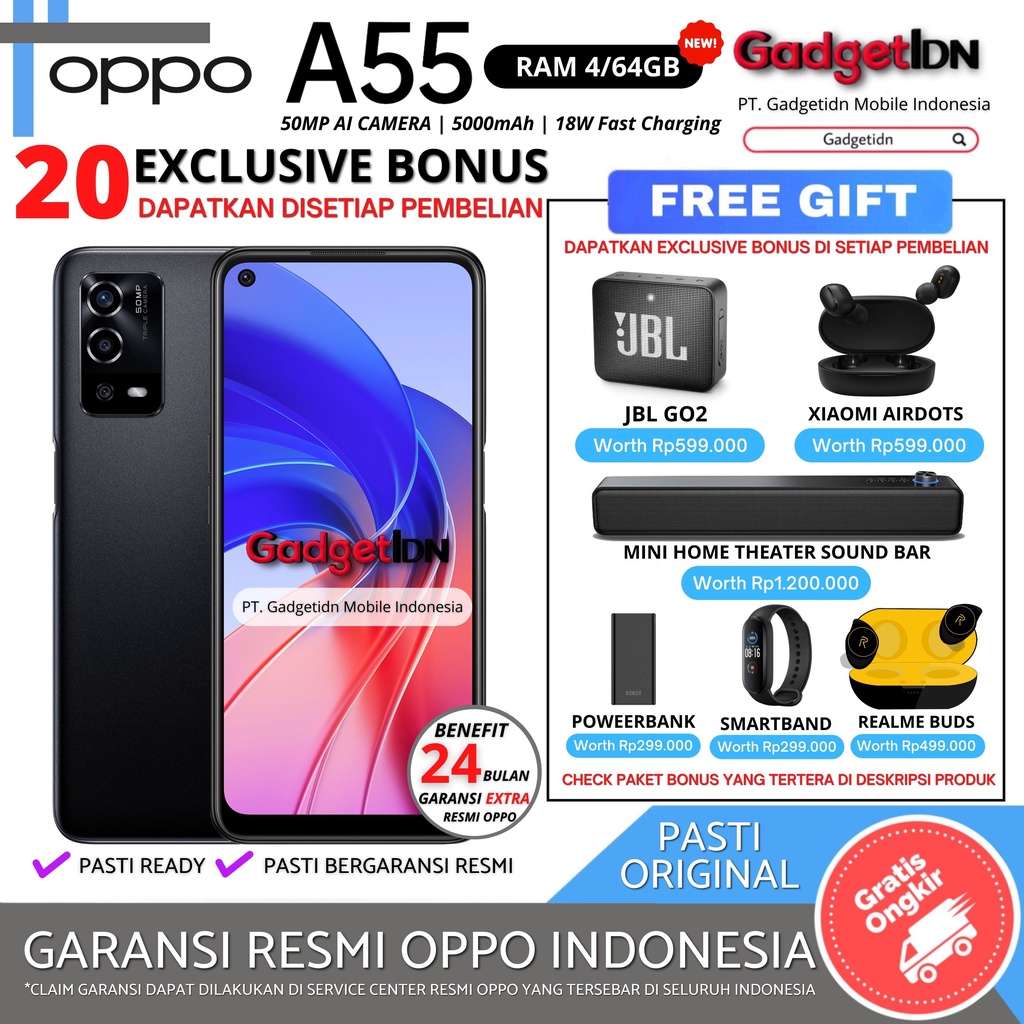 OPPO A55 4/64GB Garansi Resmi Oppo Harga  2,699,000 Ringgit*Penghantaran Percuma