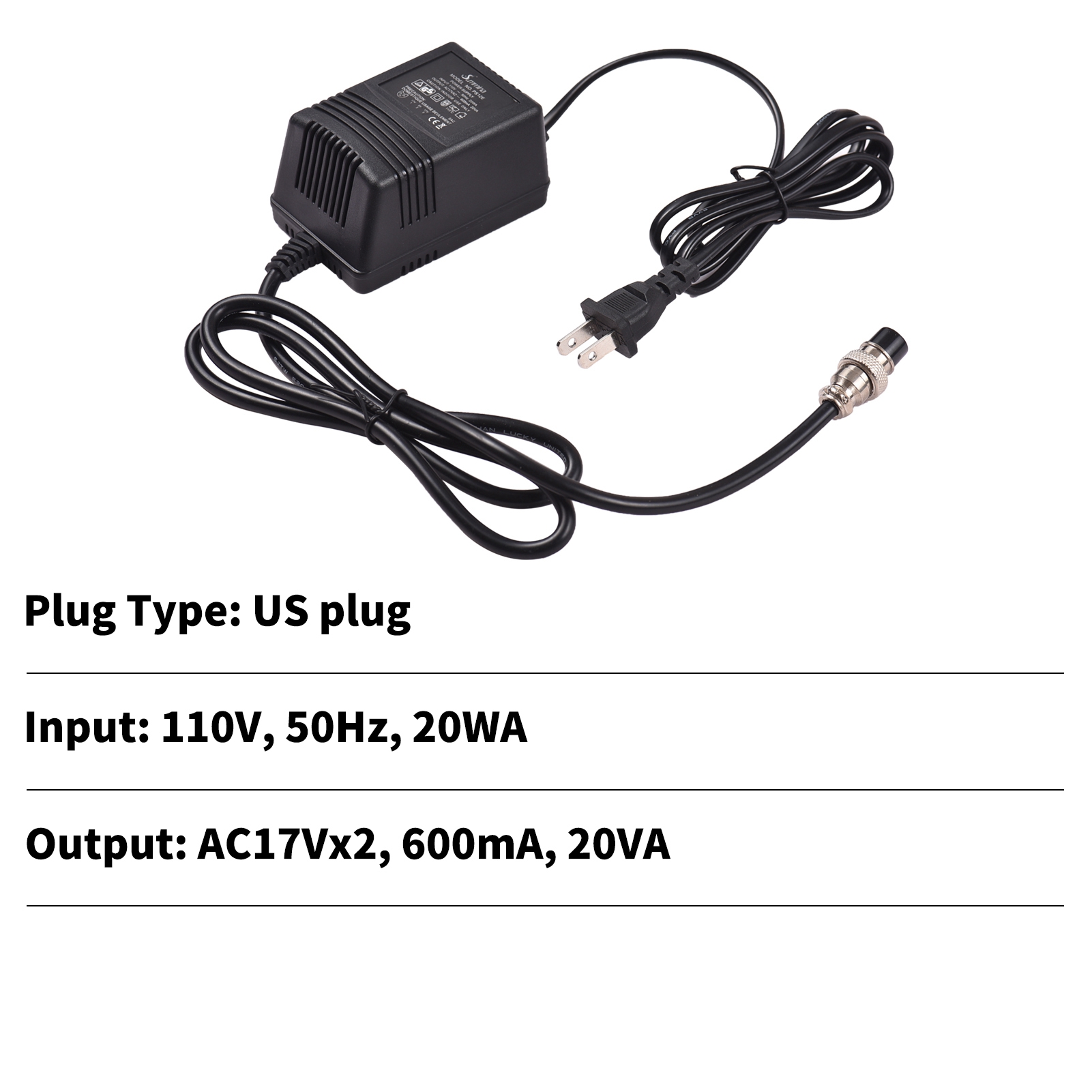 Mixer cung cấp điện Bàn điều khiển phối khí Bộ chuyển đổi điện xoay chiều 3-Đầu nối pin pedalboard cung cấp điện 17V 600mA 110V Phích cắm chuẩn Mỹ đầu vào cho yam-ha F4/F7/6FX/mg82x