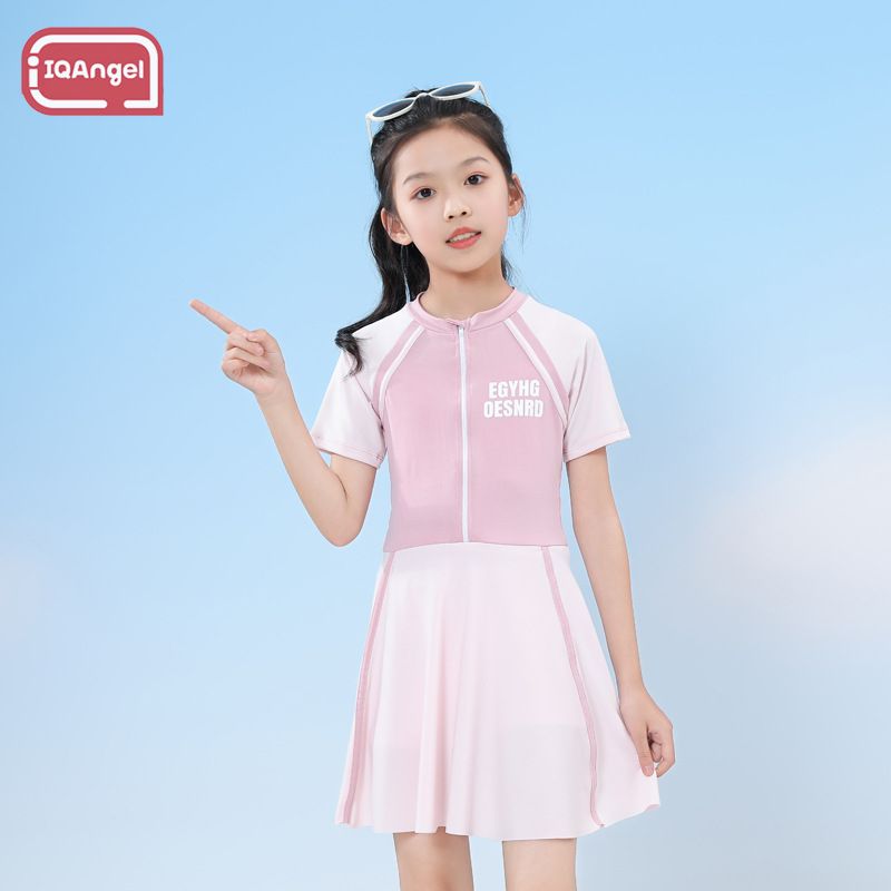 Áo tắm trẻ em IQAngel, áo tắm nữ, váy đi bơi một mảnh, có thể được kết hợp với mũ bơi lội