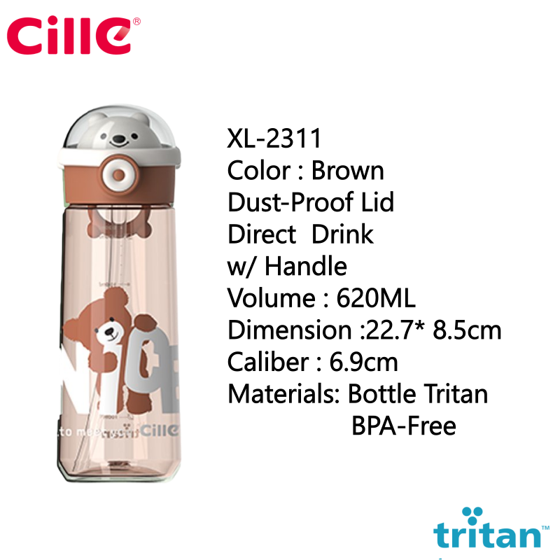 Cille Tritan Baby Child Water Bottle BPA-Free Plastic Water Bottle With Handle c/w Straw Botol Air Plastik XL-2310/2311