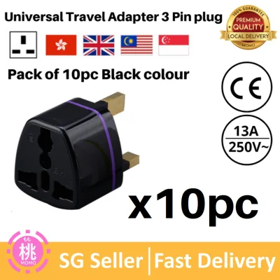 Universal Travel Adapter Plug AU US EU to UK 3 Pin, CE Certified Support 110v to 250v ( Pack of 10 ) Black only