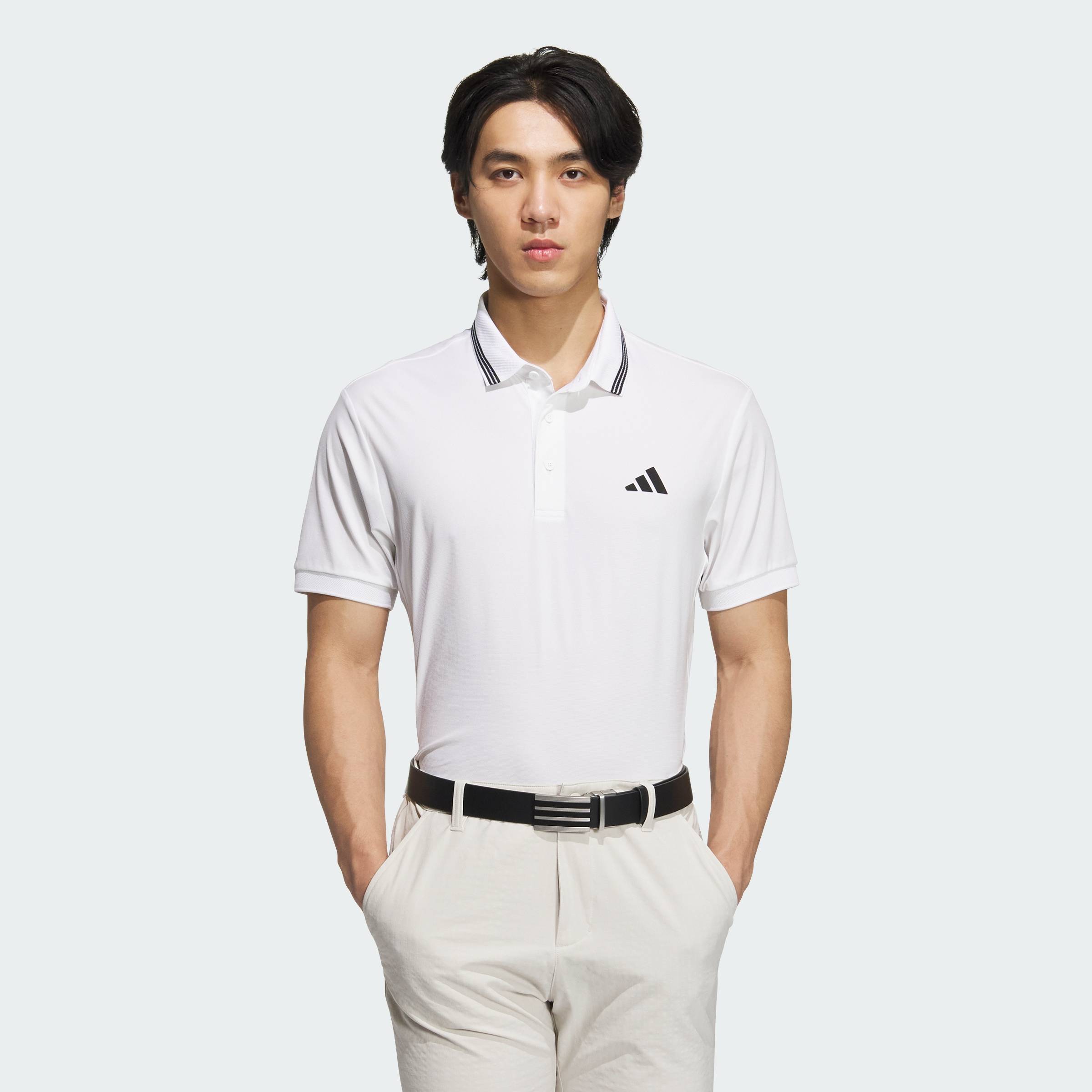 [24.4-MUA 3 GIẢM 30%+VOUCHER 10%] adidas Đánh gôn Áo Polo Thun Gân Ngắn Tay 3 Sọc Nam trắng JE7132