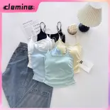 Clemine Áo hai dây nữ thiết kế nhăn nhẹ có đệm ngực liền, mặc trong hoặc ngoài đều đẹp, phong cách ngọt ngào quyến rũ