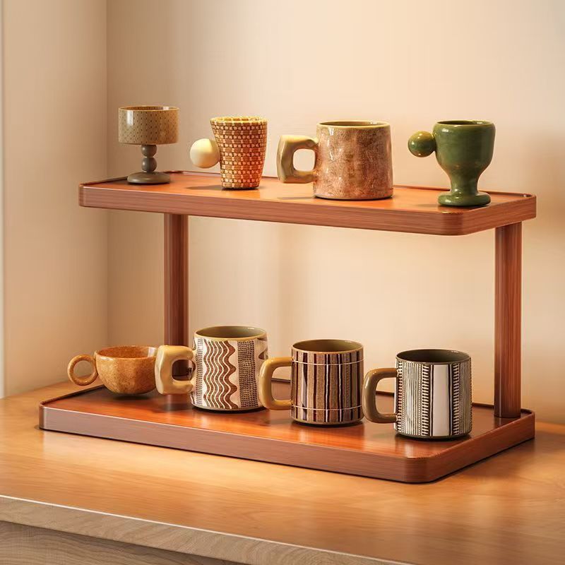 2 lớp Máy tính để bàn giá lưu trữ tre hiển thị đứng cho ly nhiều tầng ngăn để cốc để sử dụng nhà bàn ăn Máy Trạm Bộ ấm trà Giá trưng bày