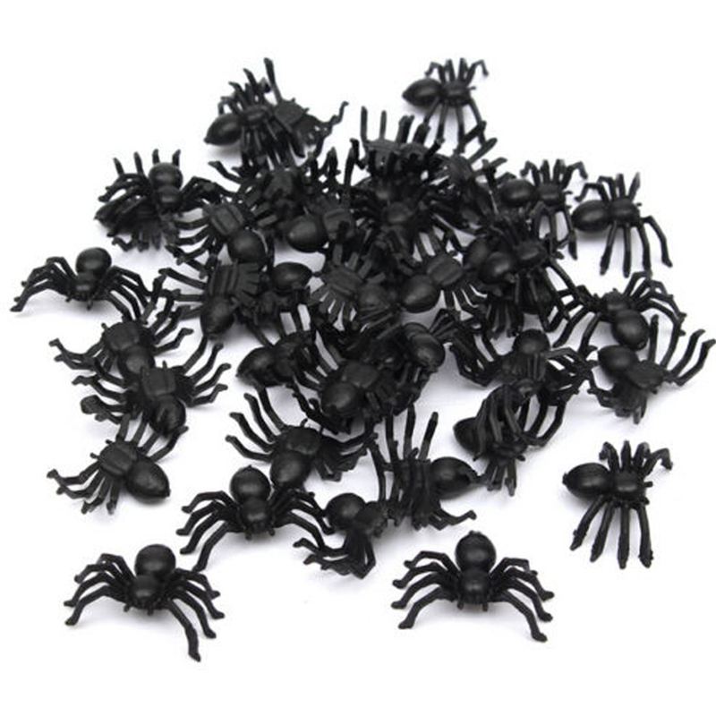 50x Plastic Black Spider Trick Toy Halloween Haunted House Prop Decor
