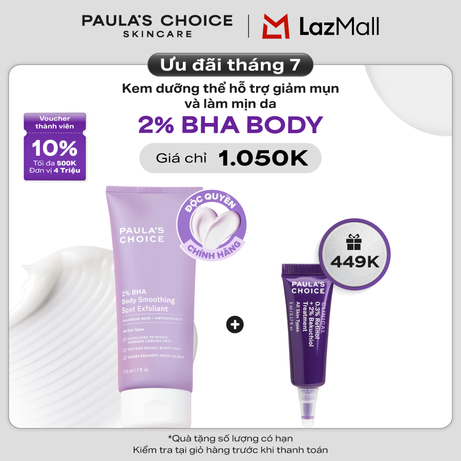 Kem dưỡng thể hỗ trợ giảm mụn và làm mịn da Paula's Choice 2% BHA Body Smoothing Spot Exfoliant 210ml 5701
