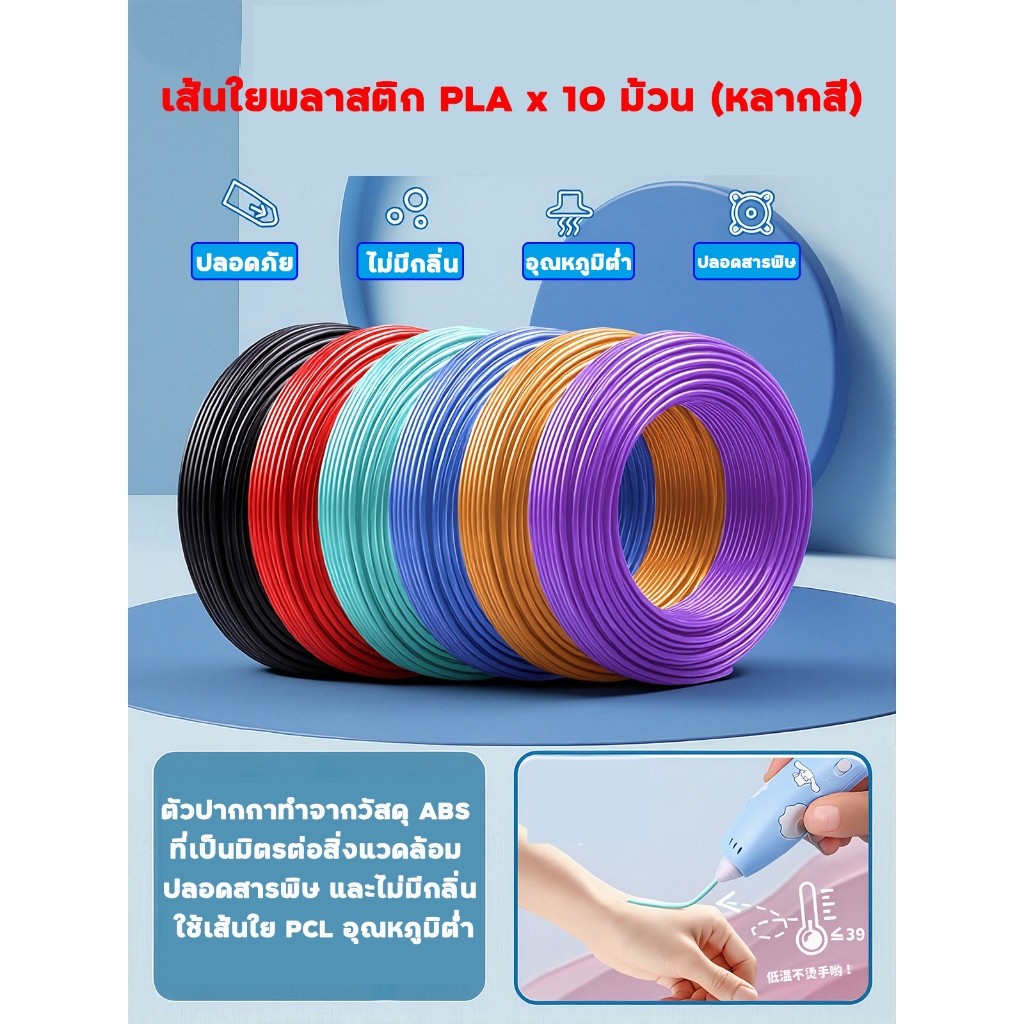 ปากกาพิมพ์ DIY สร้างรูปทรง 3 มิติ ของเล่นสร้างสรรค์ วัสดุปลอดภัยและไม่มีกลิ่น สำหรับเด็ก แถมเส้นใยพลาสติก10ม้วน