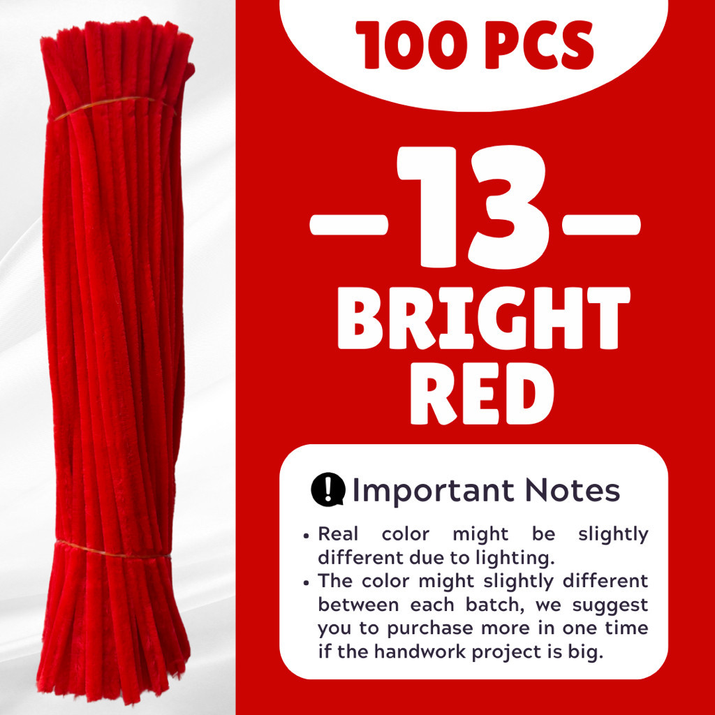 MY Ready Stock 100Pcs Colorful Chenille Stems Pipe Cleaners Assorted Colours Art and Craft 扭扭棒